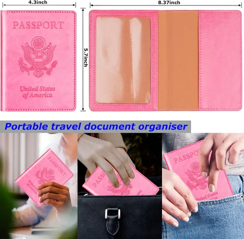 Vista 2 de Herain Soporte para pasaporte para viaje y crucero, 2 piezas, funda para pasaporte, cartera, regalo de viaje, para mujeres, hombres, familia