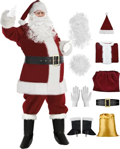 Vista 2 de Disfraz de Papá Noel de Navidad traje de Papá Noel disfraz de Papá Noel para hombres y mujeres traje de Papá Noel color borgoña Borgoña