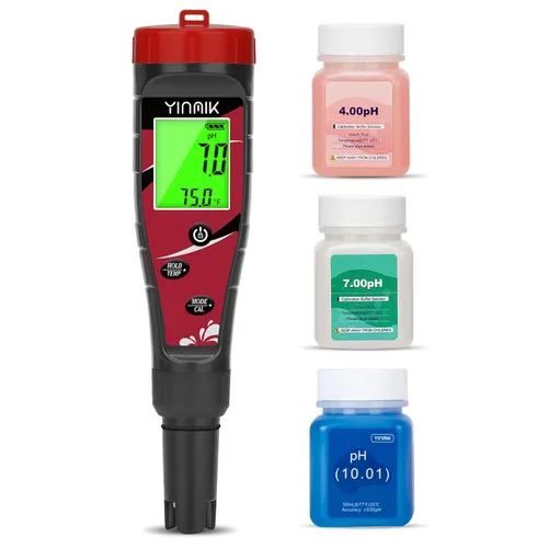 Vista 7 de Yinmik Medidor de pH, medidor digital 4 en 1 de pH EC TDS Temp para agua hidropónica, probador de agua impermeable DWC de pH y EC PPM con Probador