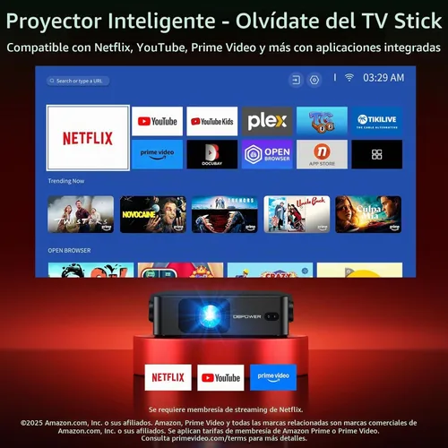 Vista 2 de [Ultradelgado de 1.97 pulgadas Enfoque automático Aplicaciones integradas Soporte de 360°] Mini proyector inteligente con WiFi y Bluetooth