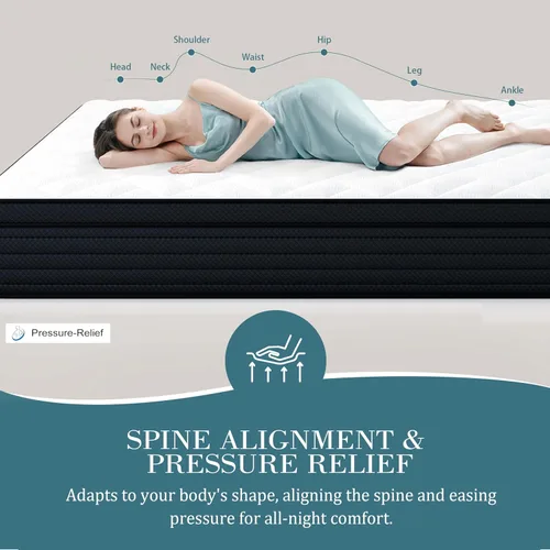 Vista 5 de Sleepmax Colchón firme individual de 10 pulgadas, colchón híbrido de lujo para aliviar la presión, cama refrescante en una caja para personas que