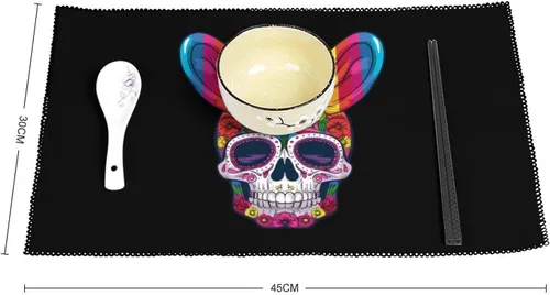 Vista 2 de Rainbow Flag Skull Bunny Ears Easter Gay Placemats Set of 6 Resistant Table Mats Washable Place Mats for Dinner Party Table Decoration