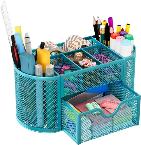 Vista 17 de Organizador para escritorio EasyPAG, malla metálica, 9 compartimentos, gavetas para escritorios con bandeja, Negro