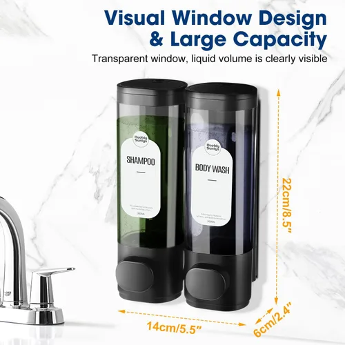 Vista 2 de Dispensador de Champú y Acondicionador de 2 Cámaras Dispensador de Jabón de Ducha de 2 Cámaras Sin Taladro, Dispensador de Jabón de Ducha Montado
