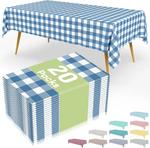 Vista 27 de Smiry 8 paquetes de manteles desechables Gingham, 54 x 108 pulgadas, manteles de plástico impermeables rectangulares en diseño a cuadros