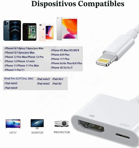 Vista 7 de Adaptador Lightning a HDMI, convertidor AV digital certificado MFi de Apple con puerto de carga, pantalla de sincronización de 1080P para iPhone