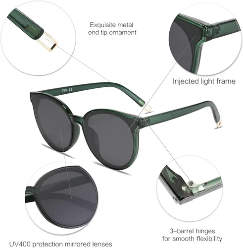 Vista 4 de SOJOS Gafas de sol redondas de moda para mujeres y hombres, estilo vintage de gran tamaño SJ2057
