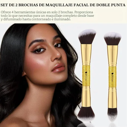 Vista 6 de DUcare Brochas de maquillaje Duo End Foundation Powder Buffer y Contour Brush Herramientas cosméticas sintéticas 2 piezas 2 piezas de crema