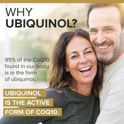 Vista 3 de Qunol Ubiquinol CoQ10 cápsulas blandas de 200 mg, potente antioxidante para la salud cardíaca y vascular, esencial para la producción de energía