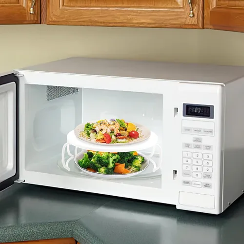Vista 4 de Cabilock Bandeja de verduras para alimentos, 2 unidades, soporte para bandeja de microondas con capas de calefacción de plástico plegable