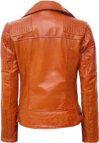 Vista 6 de Nambiyaum - Chaqueta motero de cuero rojo para mujer