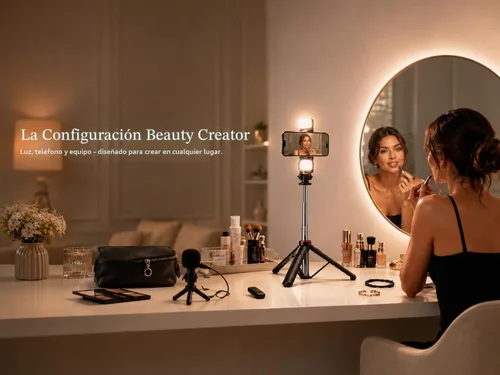 Vista 7 de Beauty Creator - Trípode con luz para iPhone, trípode de teléfono de 53 pulgadas Detachable LED light and Bluetooth remote for makeup tutorials