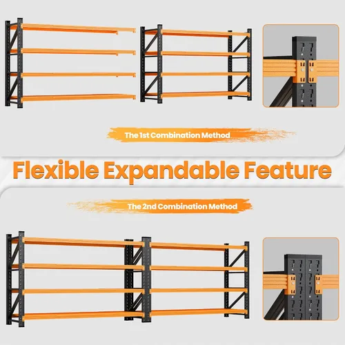 Vista 5 de Unidades de estantería para garaje de 71"W, estantes de almacenamiento de 5000LBS resistentes, estante de metal de 24" de profundidad, estantería