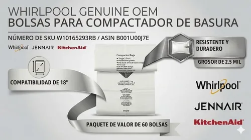 Vista 3 de Bolsas de plástico compactadoras Whirlpool W10351676RP de 18 pulgadas, 15 unidades, W10165293RB