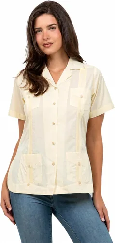 Vista 13 de Mojito Collection Guayabera de manga corta clásica de mezcla de algodón para mujer con 4 bolsillos Aguamarina (Aquamarine)