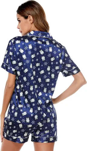 Vista 6 de SWOMOG Womens Silk Satin Pajamas Set Two-piece Pj Sets Sleepwear Loungewear Button-Down Pj Sets