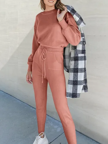 Vista 3 de ANRABESS - Conjunto de dos piezas para mujer, conjunto de suéter de manga larga sin botones y pantalones con cordón