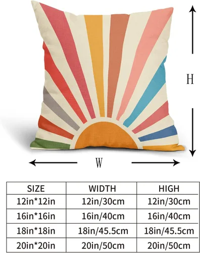 Vista 4 de Kawani Fundas de almohada de estilo bohemio con sol y atardecer 16x16, juego de 2 fundas de almohada decorativas de lino con arcoíris colorido