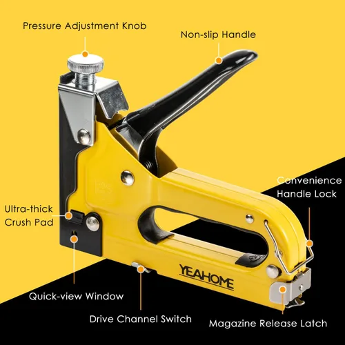 Vista 9 de Pistola de grapas 4 en 1 para tapicería, resistente, con 6000 grapas, removedor de guantes, clavadora manual de ajuste de potencia para madera