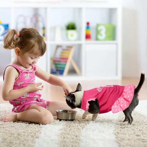 Vista 4 de Vestidos de perro de 2 piezas para perros, linda niña, vestido de mascota, vestido de mamá, cachorro, camisa, falda, vestidos para mascotas, ropa