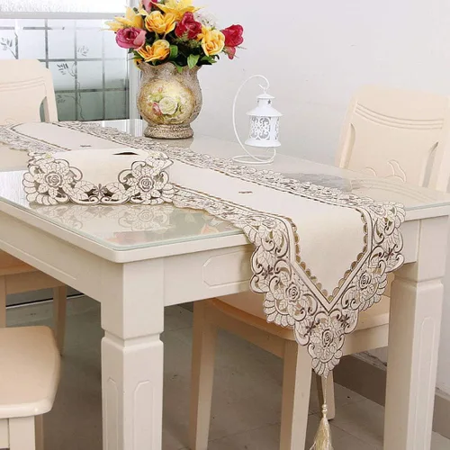 Vista 11 de LeLehome - Mantel de encaje bordado con flores color café