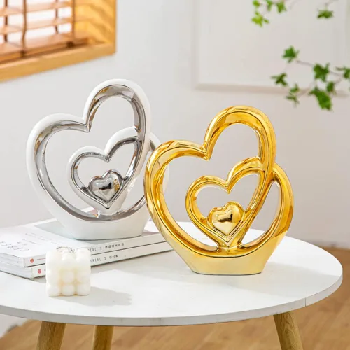 Vista 9 de Anding Decoración del hogar Estatua de arte moderno Escultura de porcelana Regalo de Año Nuevo Oro Decorativo Sala de estar Oficina Centro de mesa