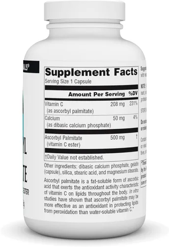 Vista 2 de Source Naturals Palmitato de ascorbilo 500 mg Suplemento de éster de vitamina C soluble en grasa - 180 cápsulas