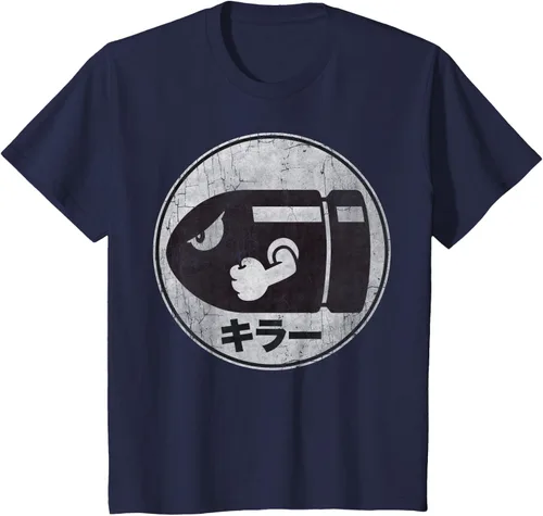 Vista 60 de Super Mario Camiseta con logotipo de Bullet Bill Distressed en Kanji