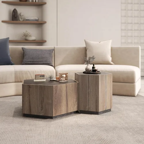 Vista 6 de Mesa de centro de madera de 31.82 pulgadas con almacenamiento, mesas de centro modernas de mediados de siglo con cajón, mesa auxiliar rústica