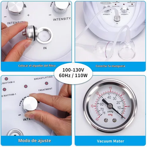 Vista 6 de Máquina de Terapia al Vacío Titoe Multifuncional 0-75cmHg con Ventosas, Máquina de Succión Ajustable con 6 Modos, 30 Ventosas y 3 Bombas