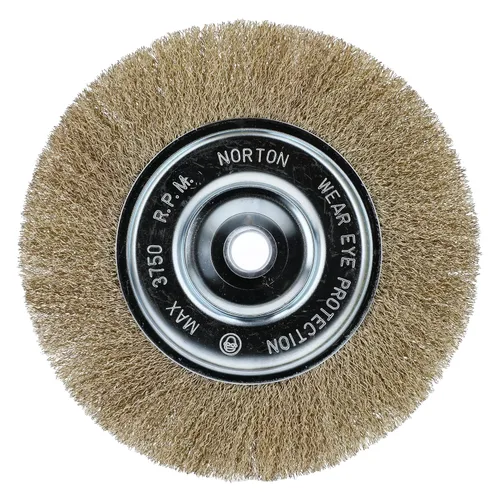 Vista 2 de Norton Clipper - Rueda de cepillo de alambre de 8 pulgadas para amoladora angular, rueda de latón recubierta para limpieza, cepillo de metal