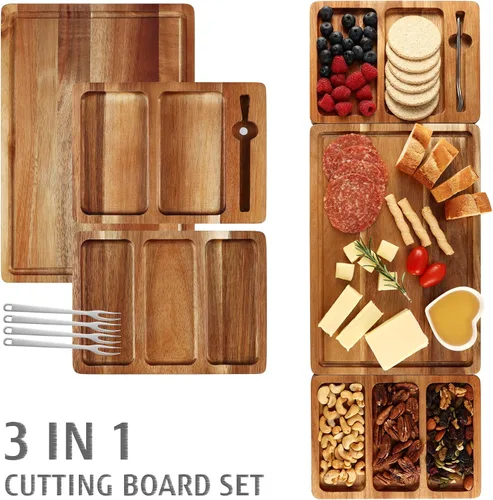 Vista 3 de hecef Juego de tablas de charcutería extra grande, 3 en 1, bandeja magnética de madera de acacia con bolsa de almacenamiento, bandeja de picnic al