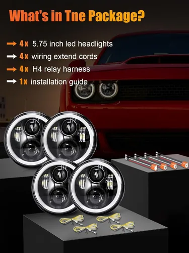 Vista 7 de 4 piezas de faros LED UNI-SHINE de 5 3/4" con haz alto y bajo, señal de giro ámbar, DRL blanco, anillo de halo