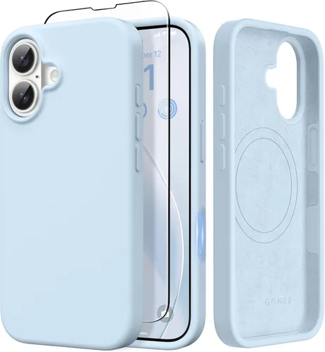 Vista 185 de GONEZ Funda magnética para iPhone 14, compatible con Magsafe, con protector de pantalla + protector de cámara, forro de microfibra antiarañazos