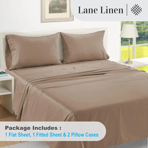 Vista 334 de LANE LINEN - Sábanas individual 100% algodón egipcio suave, cómodo y grueso de calidad de hotel, costuras reforzadas totalmente elásticas, sin
