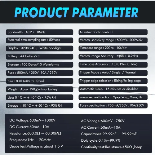 Vista 8 de Multímetro osciloscopio, multímetro digital inteligente 2 en 1, multímetro osciloscopio de mano LED profesional con función de captura automática