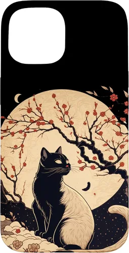 Vista 6 de Kawaii black cat japanese with cherry blossom anime style Case for iPhone 16