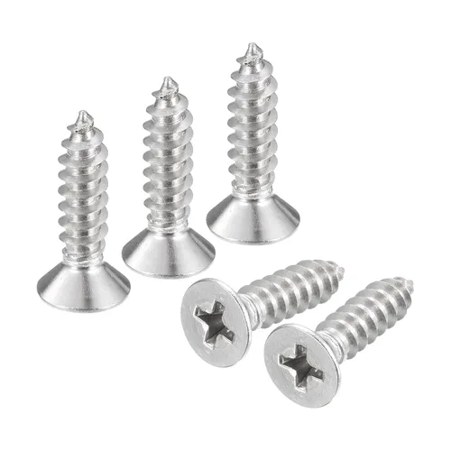 Vista 13 de uxcell Tornillos de chapa de cabeza plana #4x1, 50 tornillos de madera Phillips Drive Tornillos de acero inoxidable 304 Autoperforantes