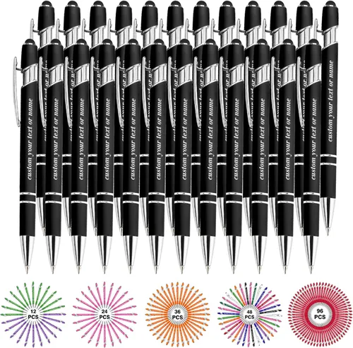 Vista 48 de Bolígrafos personalizados con nombre a granel, juego de bolígrafos personalizados, lápiz capacitivo grabado, logotipo, texto, regalo para negocios