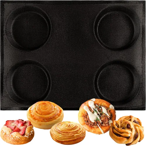 Vista 7 de FUNSHOWCASE Pan redondo bandeja perforada panadería moldes de silicona 24 mini disco cónico bollo malla hornear hoja