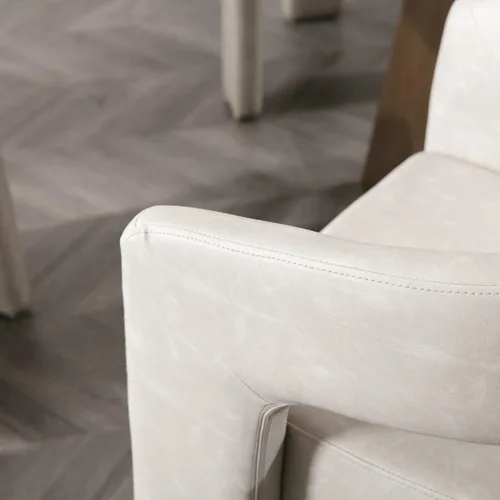 Vista 6 de Silla Moderna de Comedor Barrel, Silla Tapizada de Cocina de Piel Sintética con Brazos, Silla Lateral Cómoda para Sala de Estar/Oficina en Gris Pu