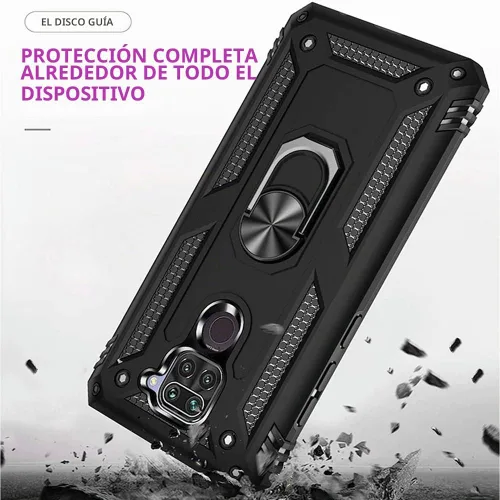 Vista 4 de Funda para Xiaomi Redmi Note 9 con protector de pantalla de cristal, híbrida resistente a los arañazos de doble capa, antiarañazos, a prueba
