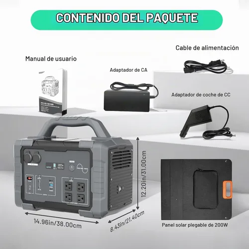 Vista 2 de 1000W Portable Power Station 1024Wh LiFePO4 for Outdoor & Home Gey+200W Solar Panel