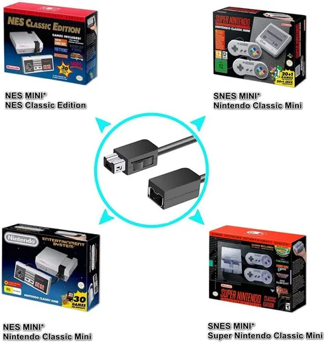 Vista 2 de Cable de extensión de controlador clásico, paquete de 2 cables de extensión Super NES Classic de 9.8ft 10 pies para Nintendo Super NES Classic