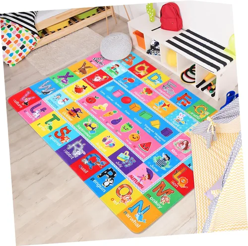 Vista 2 de IMIKEYA Play Rugs - Tapete para sala de juegos con patrón colorido, colección Playtime ABC, alfabeto, estaciones, meses, frutas y formas, alfombra