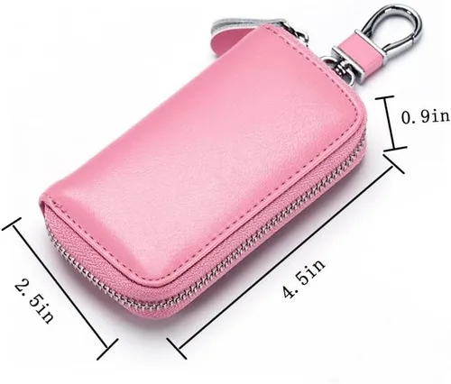 Vista 4 de Cartera de cuero genuino con 8 ganchos con cierre de cremallera para hombres y mujeres