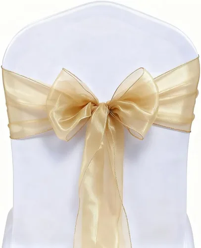 Vista 17 de Paquete de 50 bandas para sillas de organza negra, lazos para silla para decoración de fiestas, bodas, conferencias, sillas de gasa universales