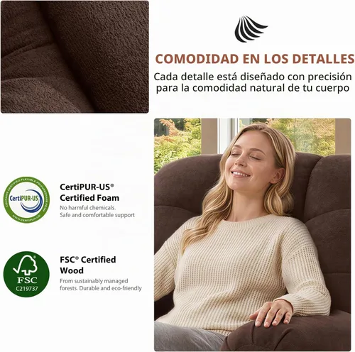 Vista 7 de EONIX - Mecedora reclinable de doble motor con calor y masaje, color café