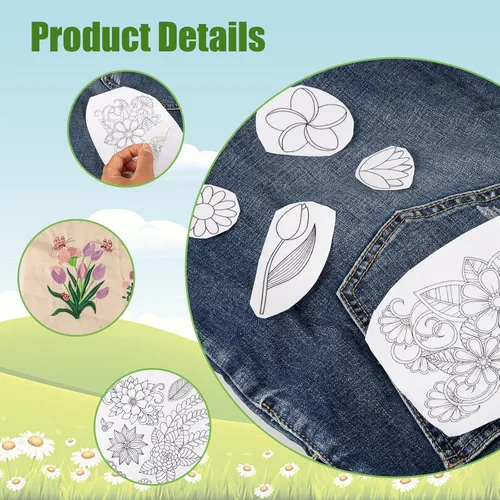 Vista 2 de Estabilizador soluble en agua para bordado, adhesivo de papel de bordado para pegar y puntar, estabilizador de bordado con patrones de flores