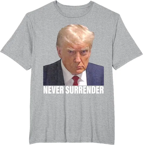 Vista 37 de Camiseta Pro Trump Mugshot Never Surrender para hombre y mujer, Negro